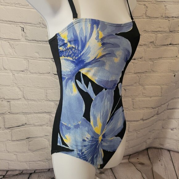 Calvin Klein Floral-Print Strapless Tummy-Control One-Piece Swimsuit - Picture 3 of 6